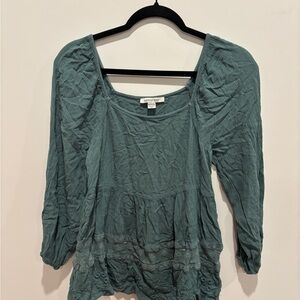 American Eagle Women’s Crinkle Peasant Top Lace Embroidered Sage Green Size XS
